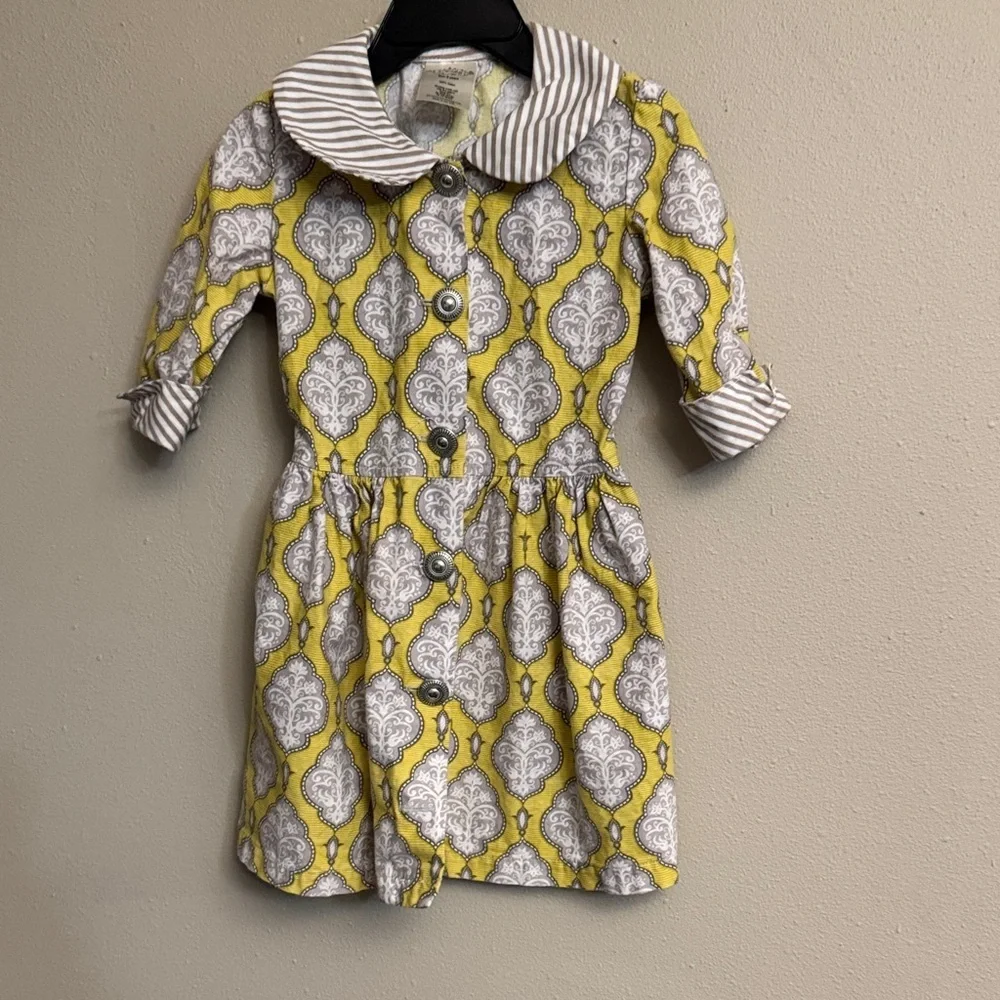 Persnickety Yellow and Gray Patterned Kids Dress